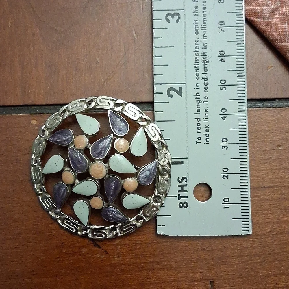 Elegant Silver and Purple Floral Brooch